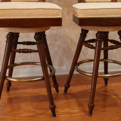 Two Wood Chairmaster Barstools (2)