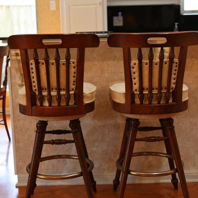 Two Wood Chairmaster Barstools (2)