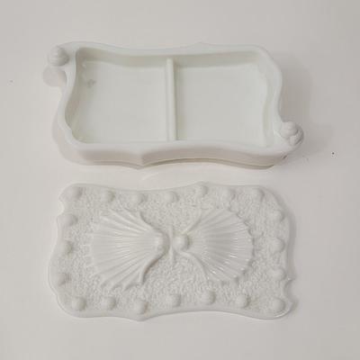 Vintage Imperial Sea Shell Milk Glass Trinket box