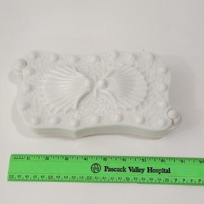 Vintage Imperial Sea Shell Milk Glass Trinket box