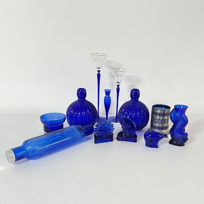Twelve (12) Assorted Blue Glassware