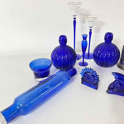Twelve (12) Assorted Blue Glassware