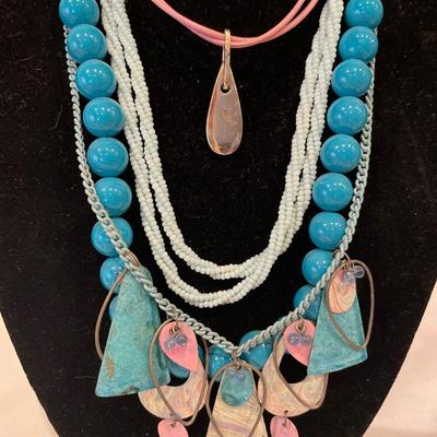 4 Teal & pink necklaces