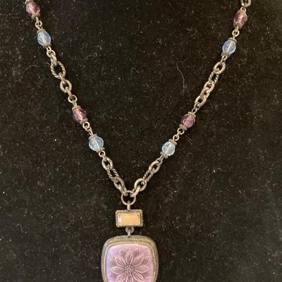 Purple pendant Napier necklace and abalone pendant necklace