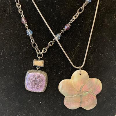Purple pendant Napier necklace and abalone pendant necklace