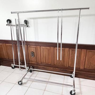 Pair (2) Adjustable / Extendable Rolling Metal Clothes Racks