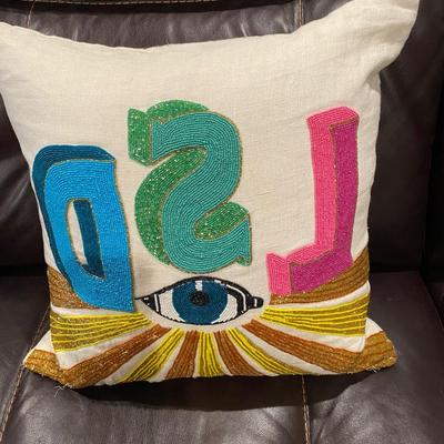 2 Jonathan Adler LSD beaded pillows - hand beaded. 20â€