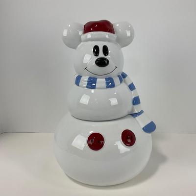 -57- COLLECTIBLE | Disney Mickey Mouse Snowman Christmas White | Cookie Jar