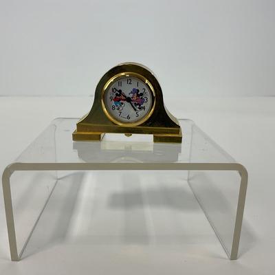 -69- CLOCK | Vintage Mickey Mouse Miniature Brass Gold-Tone Mantle Clock