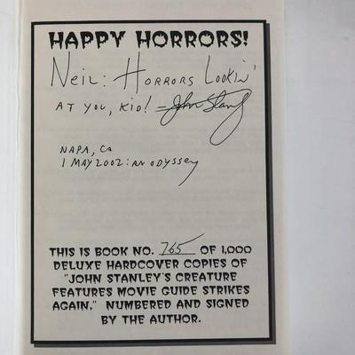 John Stanley's Creature Features Movie Guide Strikes Again signed book