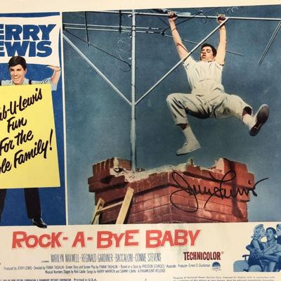 Rock-A-Bye Baby Jerry Lewis signed lobby card. GFA Authenticated