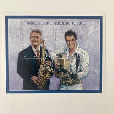 Bill Clinton & Elvis Presley Commemorative Souvenir Stamp Sheet - Chad 1996