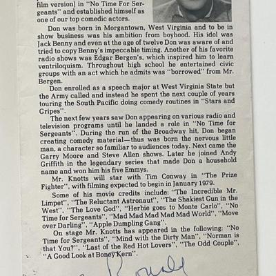 Don Knotts signed theatre pamphlet 