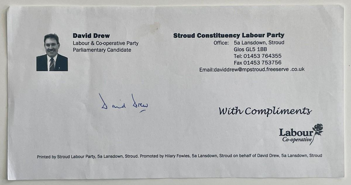 Parlimentary Post Note Parliamentary candidate David Drew signed note | EstateSales.org