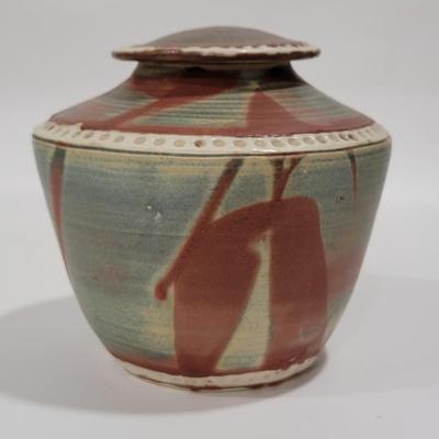 Handmade, signed, pottery urn or ginger jar.