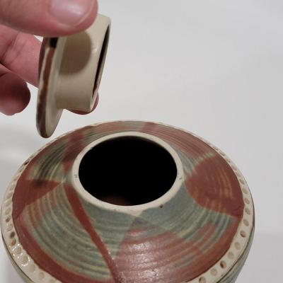 Handmade, signed, pottery urn or ginger jar.