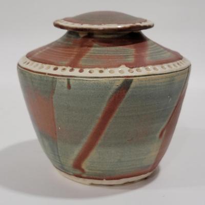 Handmade, signed, pottery urn or ginger jar.