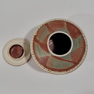 Handmade, signed, pottery urn or ginger jar.
