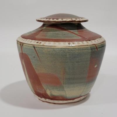 Handmade, signed, pottery urn or ginger jar.