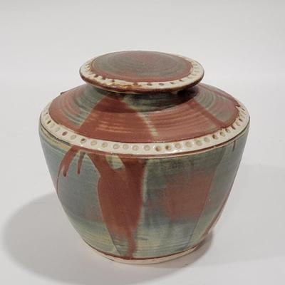 Handmade, signed, pottery urn or ginger jar.