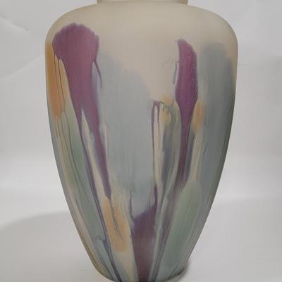 Huge Nouveau Art Glass vase. Handpainted by Reuven