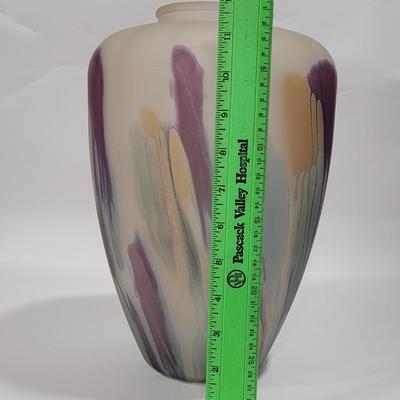 Huge Nouveau Art Glass vase. Handpainted by Reuven