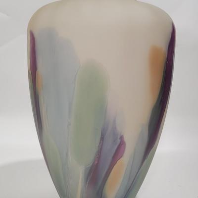 Huge Nouveau Art Glass vase. Handpainted by Reuven
