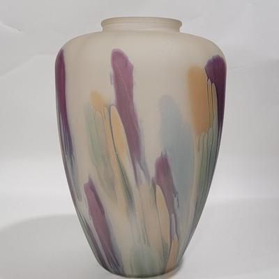 Huge Nouveau Art Glass vase. Handpainted by Reuven