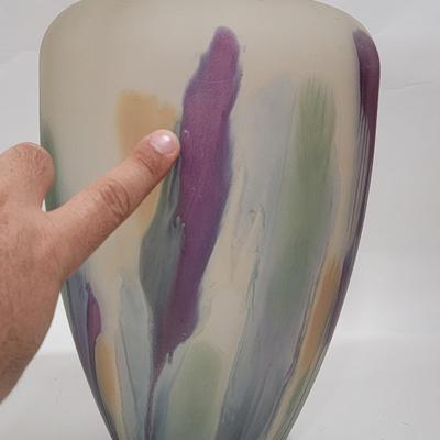 Huge Nouveau Art Glass vase. Handpainted by Reuven
