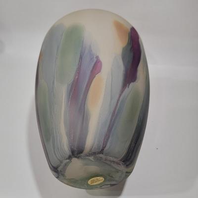 Huge Nouveau Art Glass vase. Handpainted by Reuven