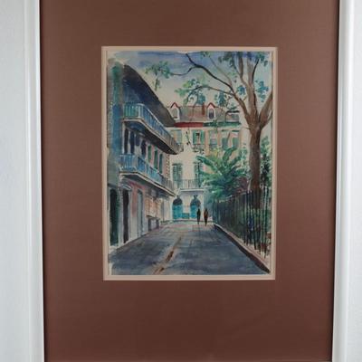 Original Nestor Fruges Watercolor Depicting New Orleans Street Scene