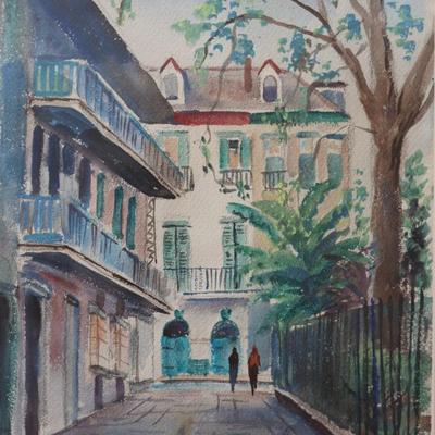 Original Nestor Fruges Watercolor Depicting New Orleans Street Scene