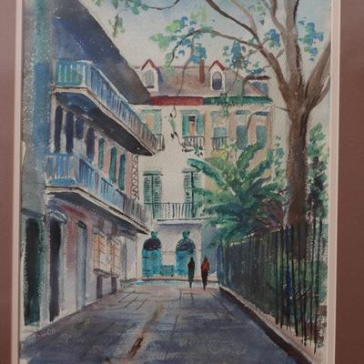 Original Nestor Fruges Watercolor Depicting New Orleans Street Scene