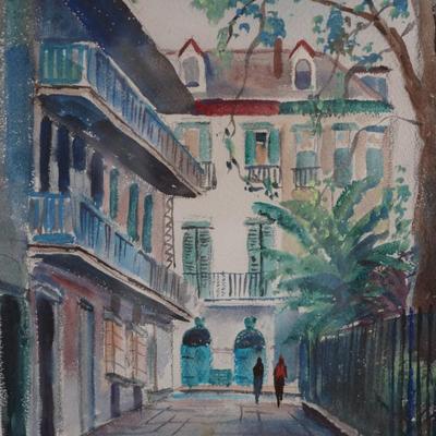 Original Nestor Fruges Watercolor Depicting New Orleans Street Scene