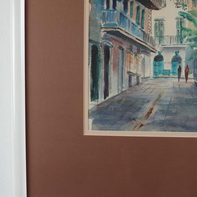 Original Nestor Fruges Watercolor Depicting New Orleans Street Scene