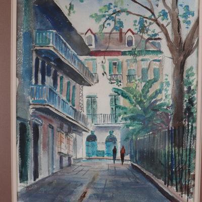 Original Nestor Fruges Watercolor Depicting New Orleans Street Scene