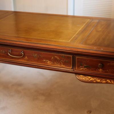 DREXEL Solid Wood Desk Painted Details Leather Top