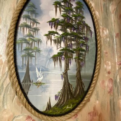 Rope Framed Oil on Canvas, Signed