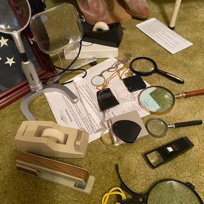 Office Supplies and Magnifying Glass Lot