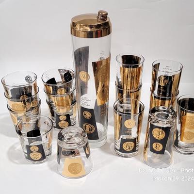 MCM 16pc bar set glasses and shaker