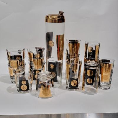 MCM 16pc bar set glasses and shaker