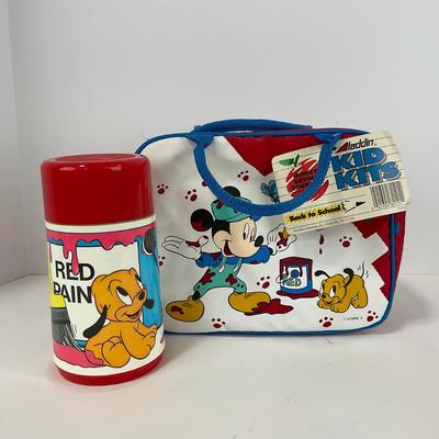 -135- COLLECTIBLE | Vintage Mickey Mouse & Pluto Aladdin Insulated Lunch Bag & Thermos
