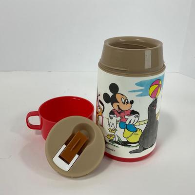 -136- COLLECTIBLE | Vintage Aladdin Mickey Mouse City Zoo Plastic Lunch Box & Thermos