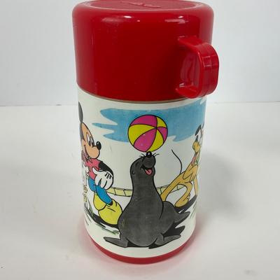 -136- COLLECTIBLE | Vintage Aladdin Mickey Mouse City Zoo Plastic Lunch Box & Thermos