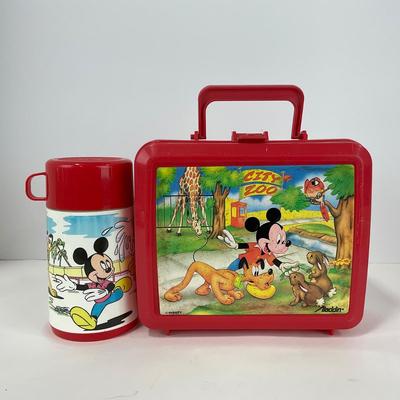 -136- COLLECTIBLE | Vintage Aladdin Mickey Mouse City Zoo Plastic Lunch Box & Thermos