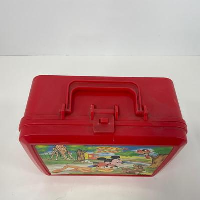 -136- COLLECTIBLE | Vintage Aladdin Mickey Mouse City Zoo Plastic Lunch Box & Thermos