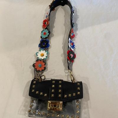 Purse - clear w/ leather flowers