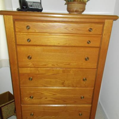 Bass oak tall chest of drawers
