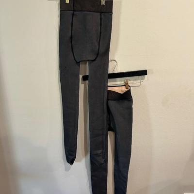 Winter leggings pair. Leggings are lined with feet. Maker and size unknown.