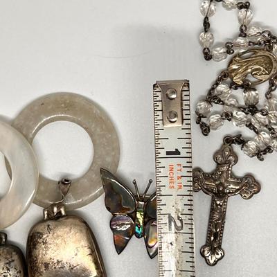 Vintage Sterling Silver Baby Rattles, Pin & Crucifix
